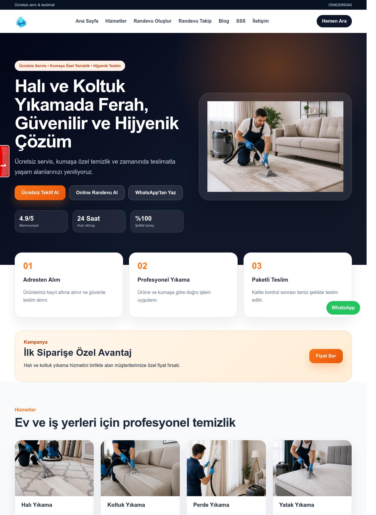 Halı ve Koltuk Yıkama Temizlik Firmaları İçin Premium Script